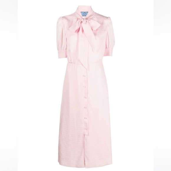 PRADA***Pink Bow-Tie Silk Midi Dress***42; US 8 $3350 - Picture 3 of 10